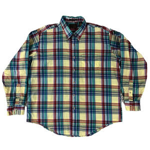 Eddie‎ Bauer Men Marin Poplin Button Down Yellow Plaid Long Sleeve Size XL
